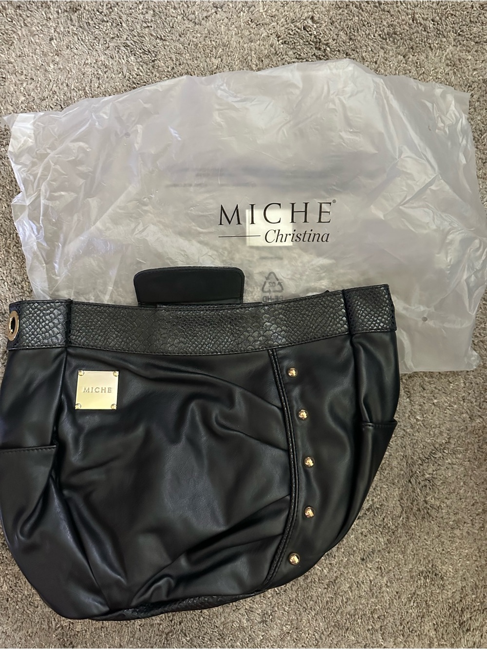 Miche Christina Black Shoulder Bag with Gold Accents